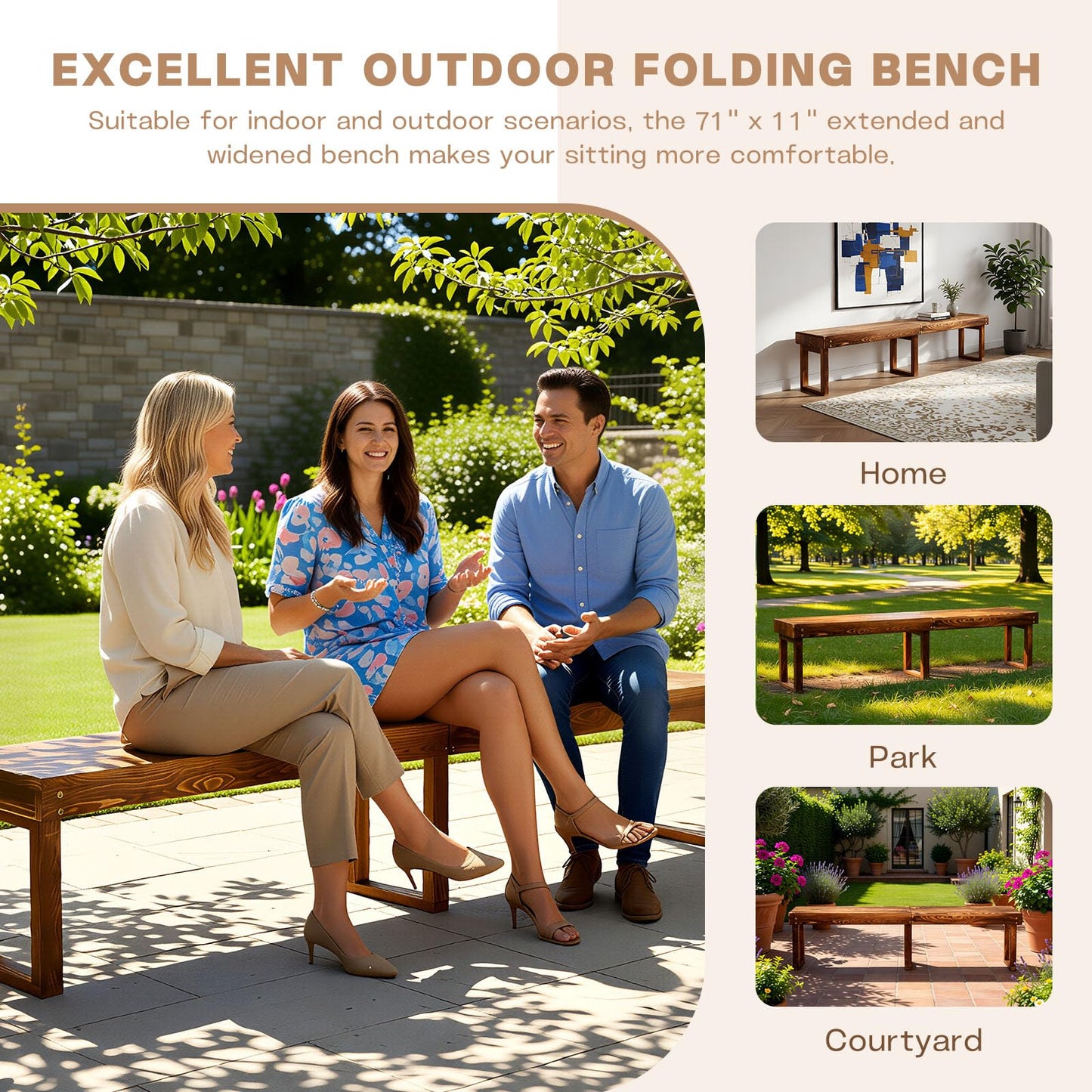 YEXINGlow 6Ft Outdoor Solid Wooden Bench, 71" Porch Bench Outdoor Backless Garden Bench, Long Outdoor Narrow Wood Bench for Deck Patio Entryway,Bears 900 pounds