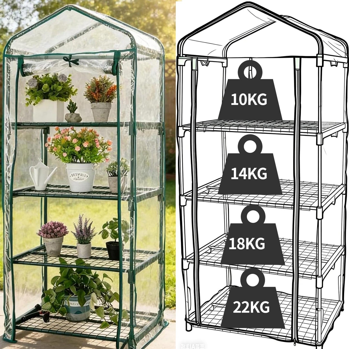 ArtBeek Mini Green House Covers, Portable Plastic Greenhouses with Heavy Duty Transparent PVC with Plant Growing Lights (4_Tier)