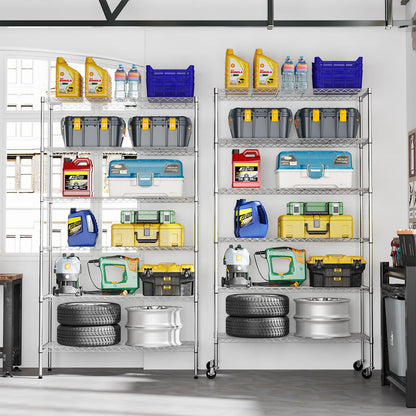 FDW 45"L×18"W×82"H Wire Shelving Unit Storage Cart Metal Shelf Rolling Utility Cart 2100Lbs Capacity with 6 Tier Casters Adjustable Layer Rack Strong Steel for Restaurant Garage Pantry Kitchen,Chrome