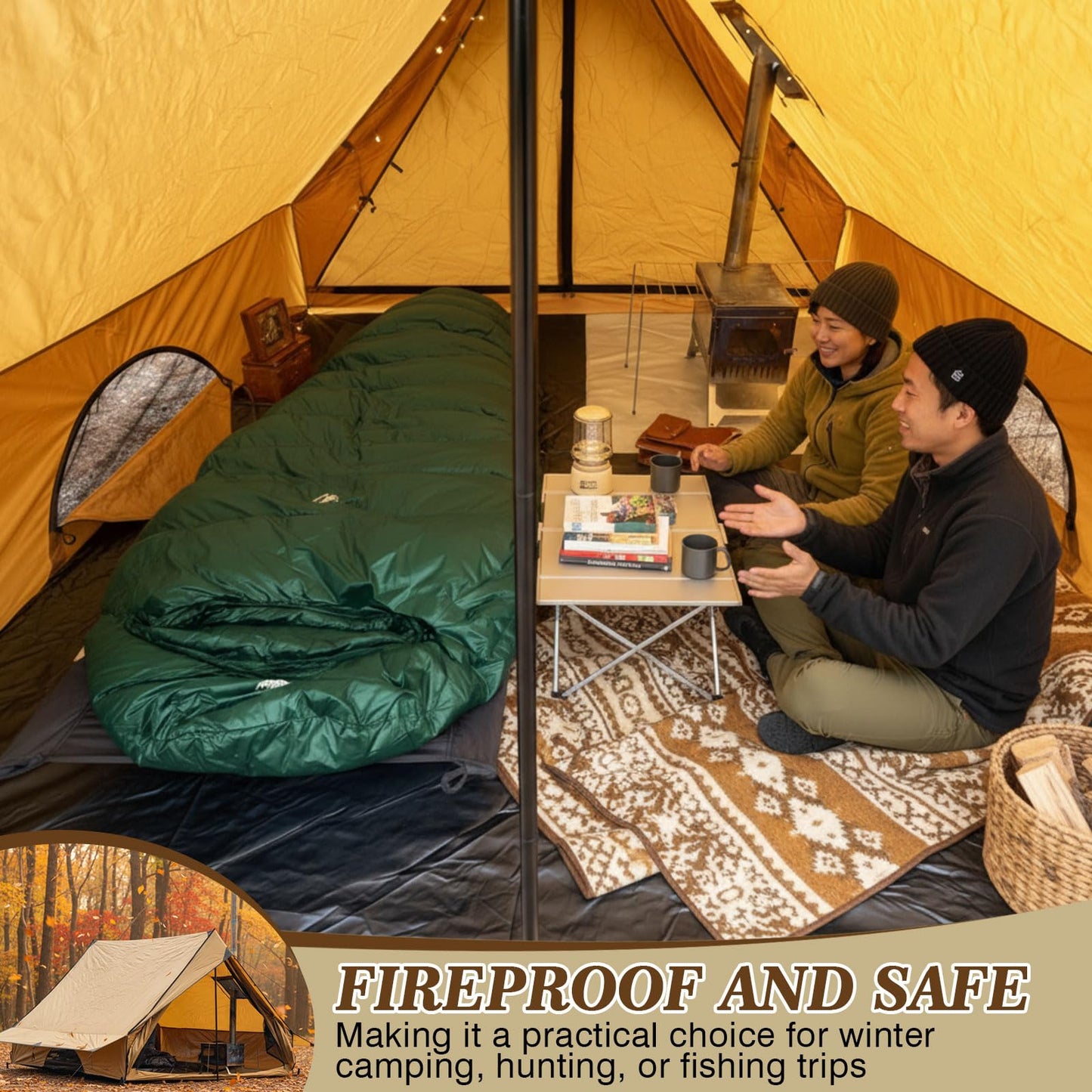 Soulchen Hot Tent with Stove Jack for 2-3 Person Camping, Waterproof Lightweight Bushcraft Tent for Hiking, Backpacking, Outdoor Fishing & Shelter with Poles Stakes & Fireproof Mat