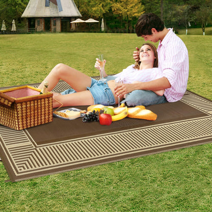 GAOMON 10x20 Waterproof Outdoor Rug Reversible Plastic Straw Rug Patio Camping Rugs, Lightweight UV Resistant RV Mat Foldable Stain Resistant Outside Carpet for Beach, Balcony, Porch,Border-Brown
