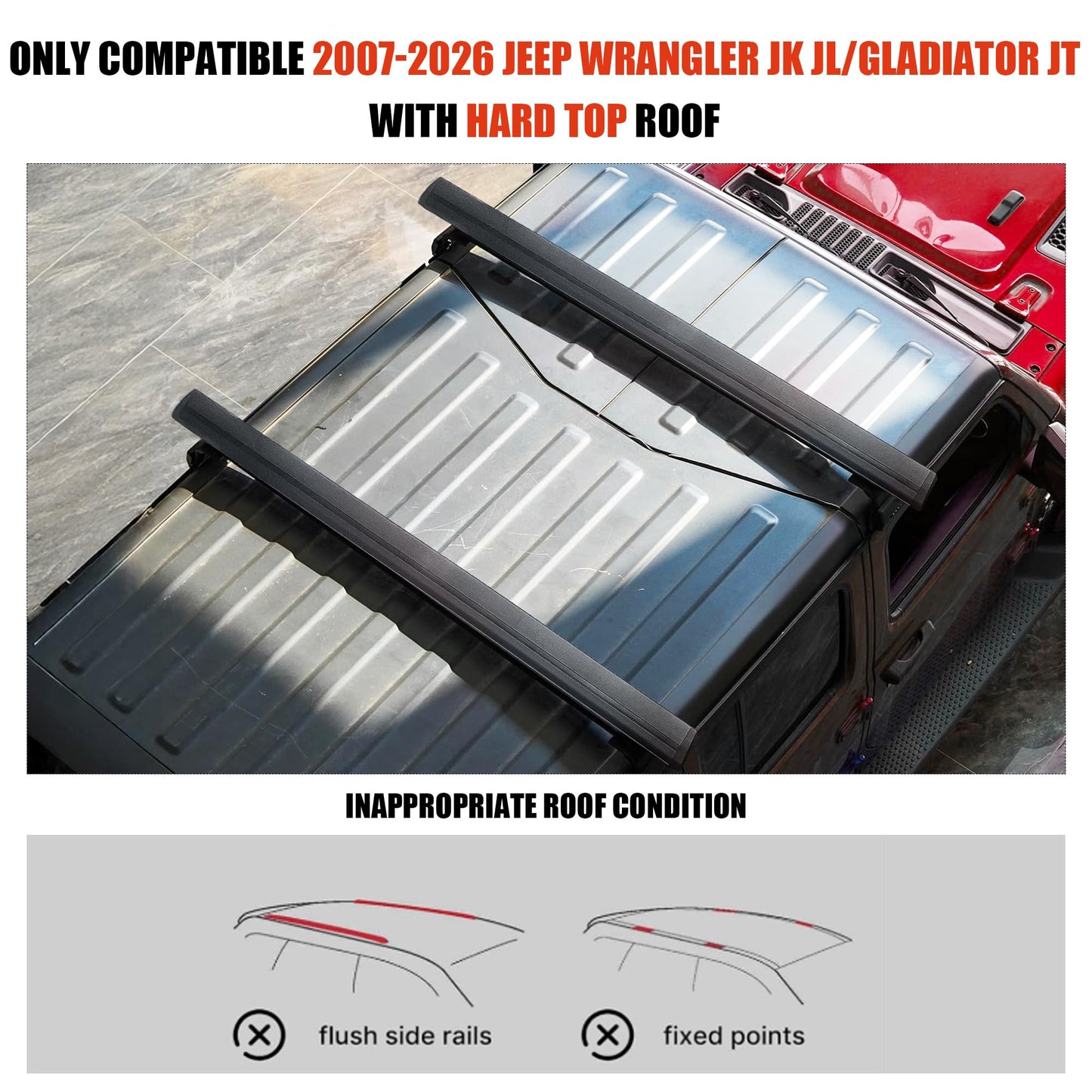 Roof Rack Cross Bars for 2007-2026 Jeep Wrangler JK JL/Gladiator JT 396lbs Lockable Roof Rails Crossbars Anti-Theft Roof Rackfor Cargoes, Bicycles, Kayaks, Luggage Racks, Suitcases, Canoes