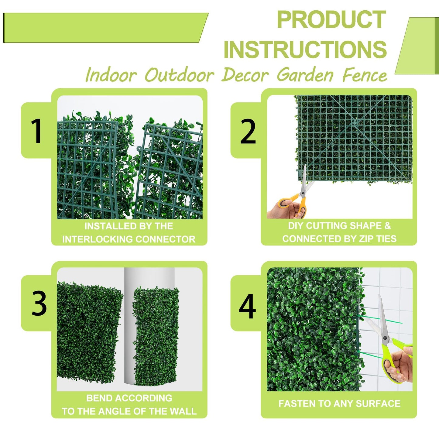 AOKIE 20"X20" Artificial Grass Wall, 24Pcs Boxwood Hedge Wall Panels UV-Anti Grass Backdrop Wall Decor, Greenery Privacy Hedge Screen for Indoor Outdoor Patio Balcony, Party Garden Fence Decor