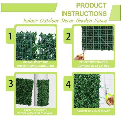 AOKIE 20"X20" Artificial Grass Wall, 24Pcs Boxwood Hedge Wall Panels UV-Anti Grass Backdrop Wall Decor, Greenery Privacy Hedge Screen for Indoor Outdoor Patio Balcony, Party Garden Fence Decor