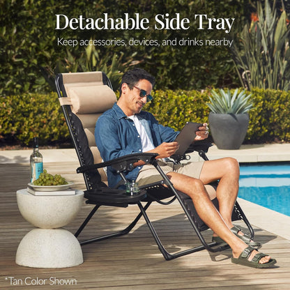 Best Choice Products Oversized Padded Zero Gravity Chair - XL Outdoor Recliner with Headrest, Cup Holder & Side Tray - Gray