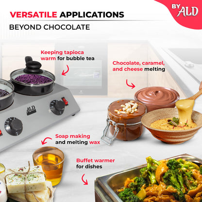 ALDKitchen Professional Chocolate Melting Pot – Dual 1.2L Stainless Steel Tanks, Manual Temperature Control, 110V, Ideal for Candy Making, Baking, and Dessert Decoration (4.5 lb (2.4 kg))