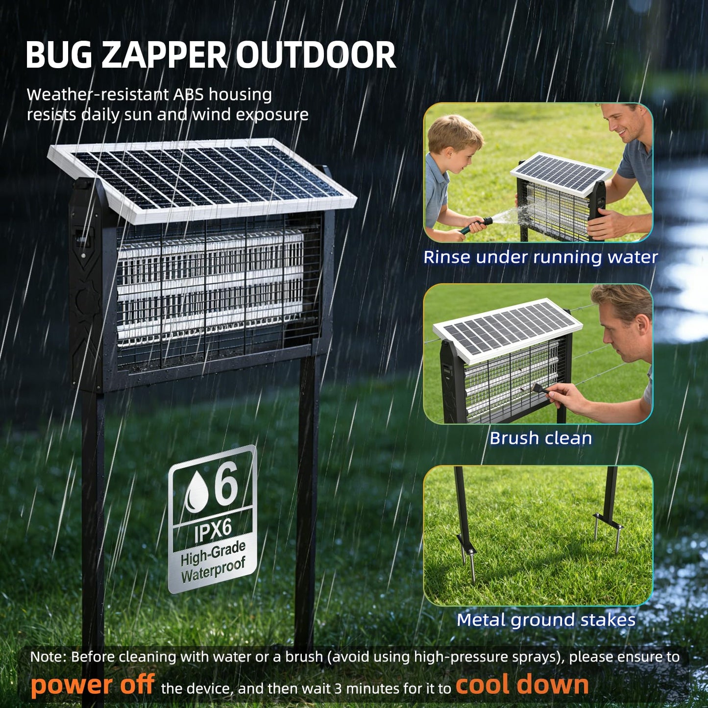 Solar Bug Zapper Outdoor for 3000 sq.ft, Waterproof Mosquito Zapper, Rechargeable Fly Zapper with 3 LED Tube,Cordless Solar Mosquito Killer for Patio Yard Garden Camping with 13W Solar Panel (9023B)