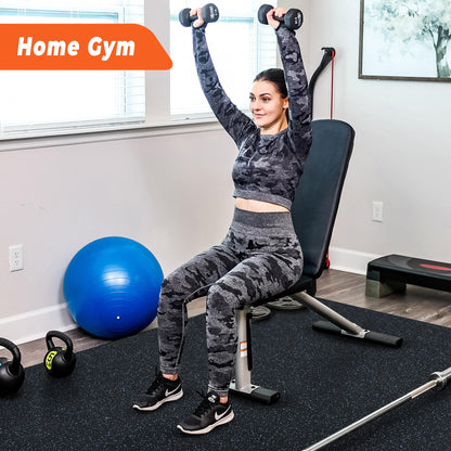 SUPERJARE 0.4'' Thick 36 Pcs 144 Sq Ft Rubber Top Exercise Equipment Mats, High Density EVA Foam Mats with Rubber Top, Interlocking Gym Flooring for Home Gym, Protective Workout Mat, Black/Grey