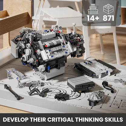 Mould King W12 Engine Toys Building Block Model Engine Kit for Adults V8 Engine Scale Model 10230 STEM DIY Building Kits That Works Blocks for Adults and Aged 14+ (871 Pieces)