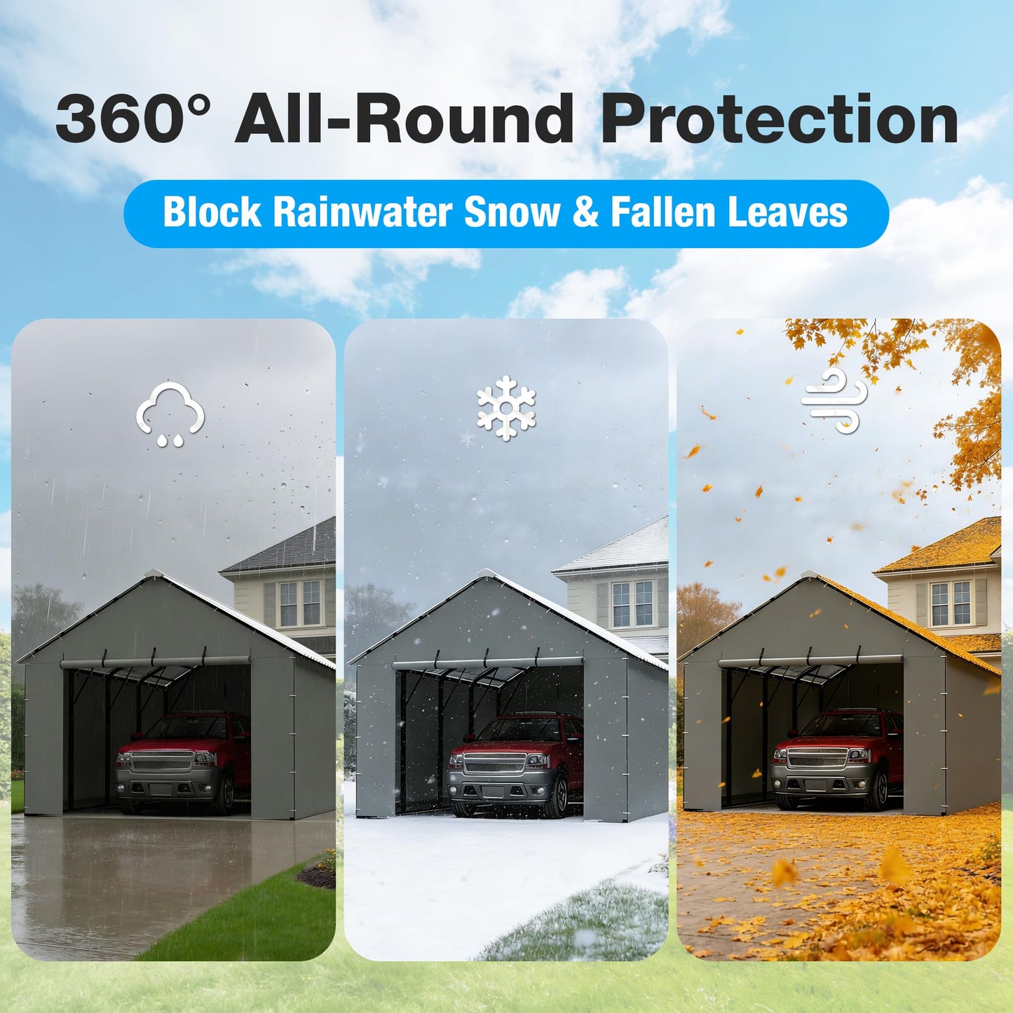 FLOUREE Metal Carport Replacement Sidewall Panel Kit for 12x20 FT, 2 Pack Sidewalls & 2 Pack Zipper Doors,220g PE Tarp, Roll-Up Carport Door Panels, Waterproof UV Resistant, Frame Not Included,Grey