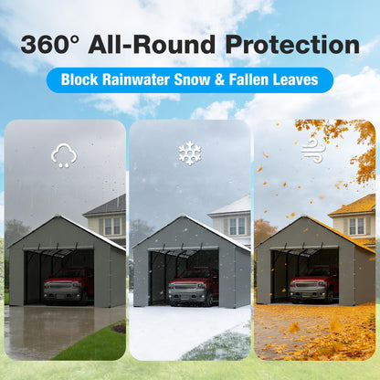 FLOUREE Metal Carport Replacement Sidewall Panel Kit for 12x20 FT, 2 Pack Sidewalls & 2 Pack Zipper Doors,220g PE Tarp, Roll-Up Carport Door Panels, Waterproof UV Resistant, Frame Not Included,Grey