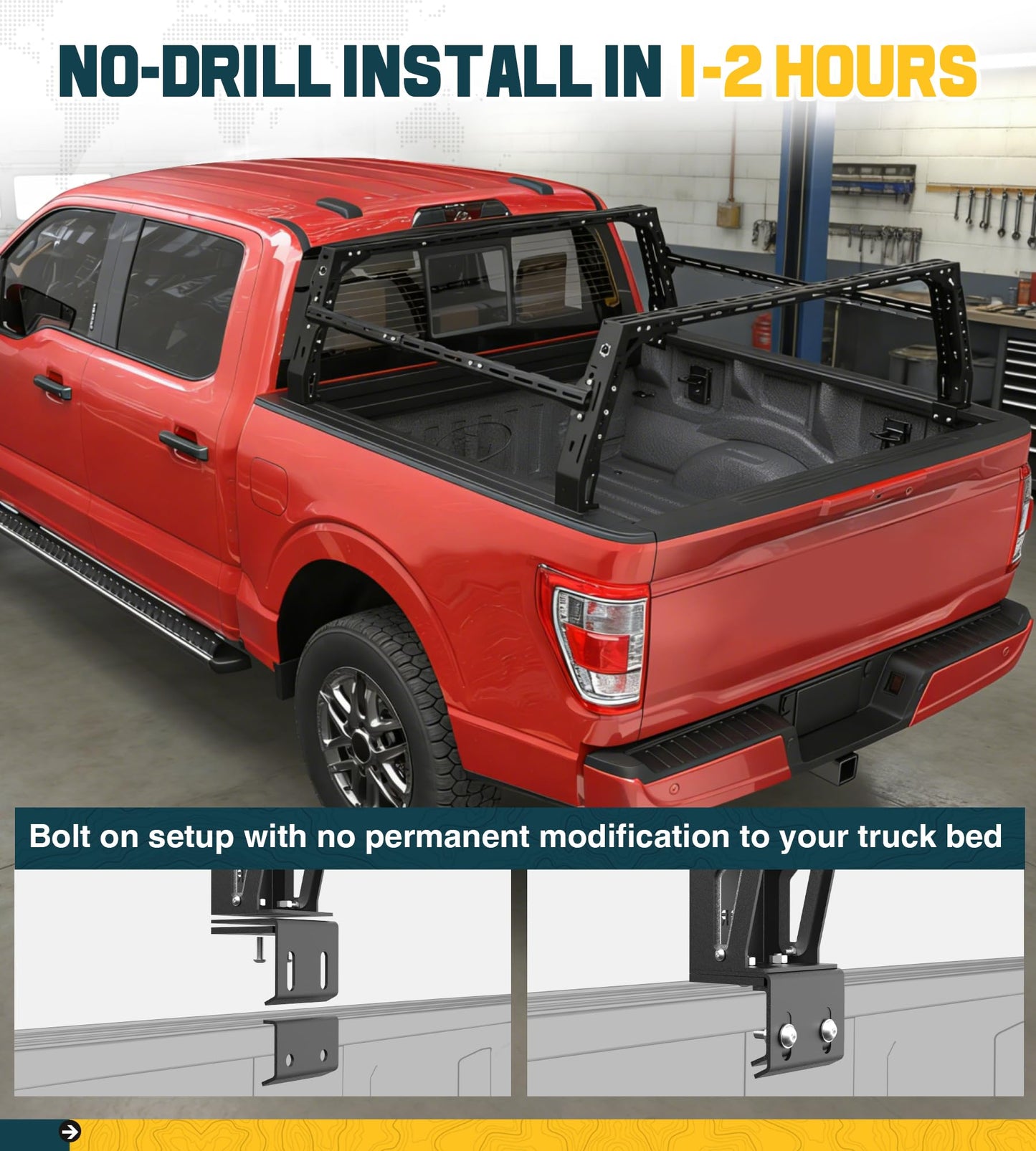 Trumgeta Overland Bed Rack Fit for Full-Size Pickups, Adjustable Truck Ladder Rack for T-Slot Tonneau Covers, 18.8"-25" Height Bed Rack with Side Cross Bars, Fit for F150/Ram 1500/Silverado/Sierra