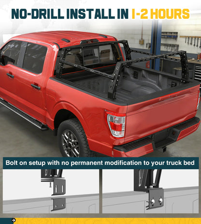 Trumgeta Overland Bed Rack Fit for Full-Size Pickups, Adjustable Truck Ladder Rack for T-Slot Tonneau Covers, 18.8"-25" Height Bed Rack with Side Cross Bars, Fit for F150/Ram 1500/Silverado/Sierra