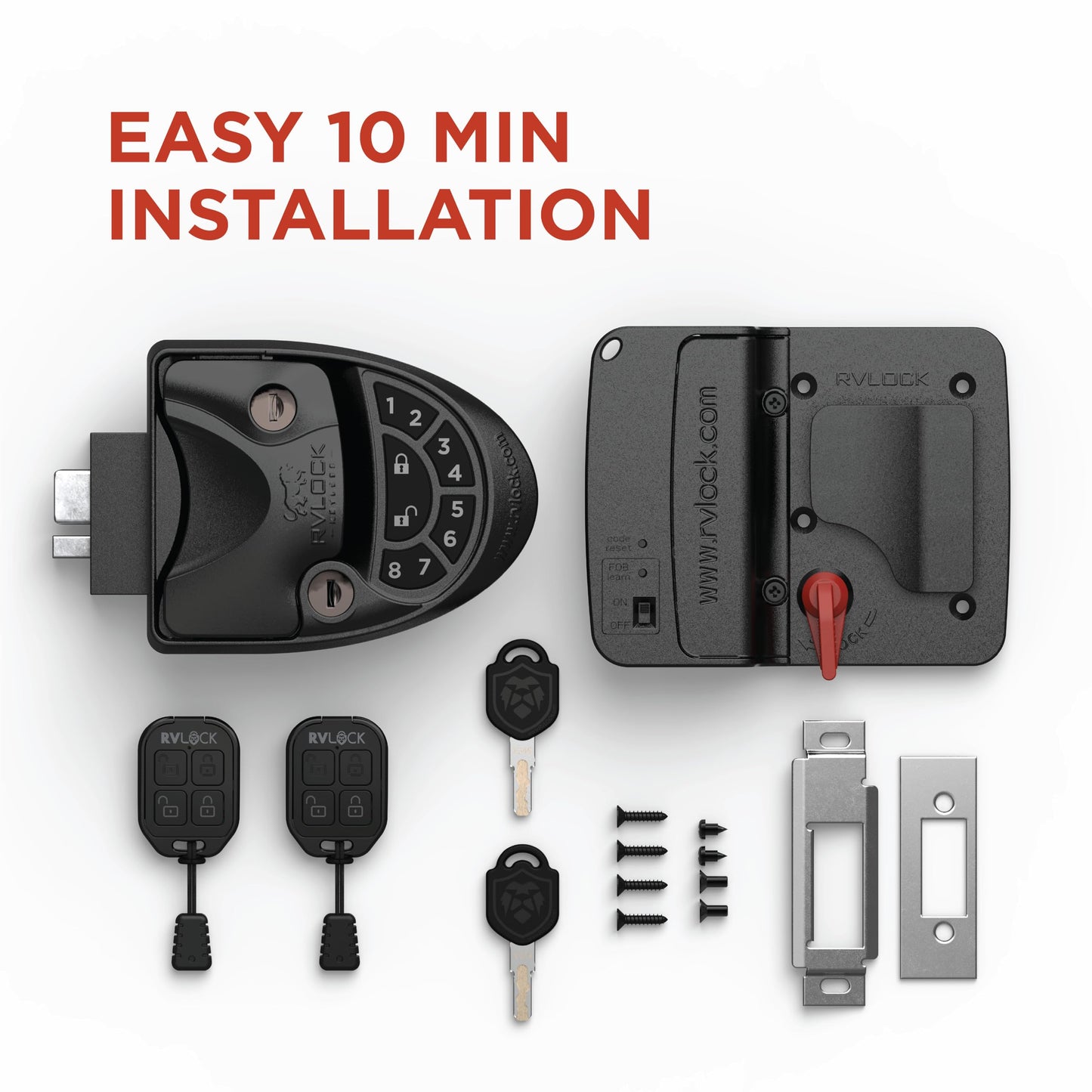RVLOCK V4 Durable Metal RV Door Lock with Keypad and Remote, Premium Replacement for Trailers, Secure and Convenient Keyless Camper Door Lock Replacement, Patented Security Technology
