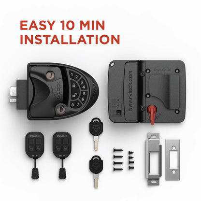 RVLOCK V4 Durable Metal RV Door Lock with Keypad and Remote, Premium Replacement for Trailers, Secure and Convenient Keyless Camper Door Lock Replacement, Patented Security Technology