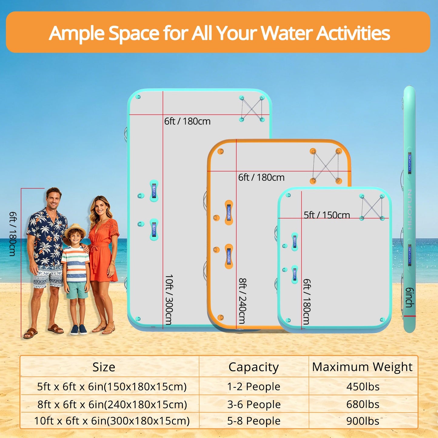 HIJOFUN Inflatable Floating Dock Mat,6 inches Thick 6ft Inflatable Stable Platform Raft with Storage Bag None-Slip Surface Island Raft for Lake Beach Pool