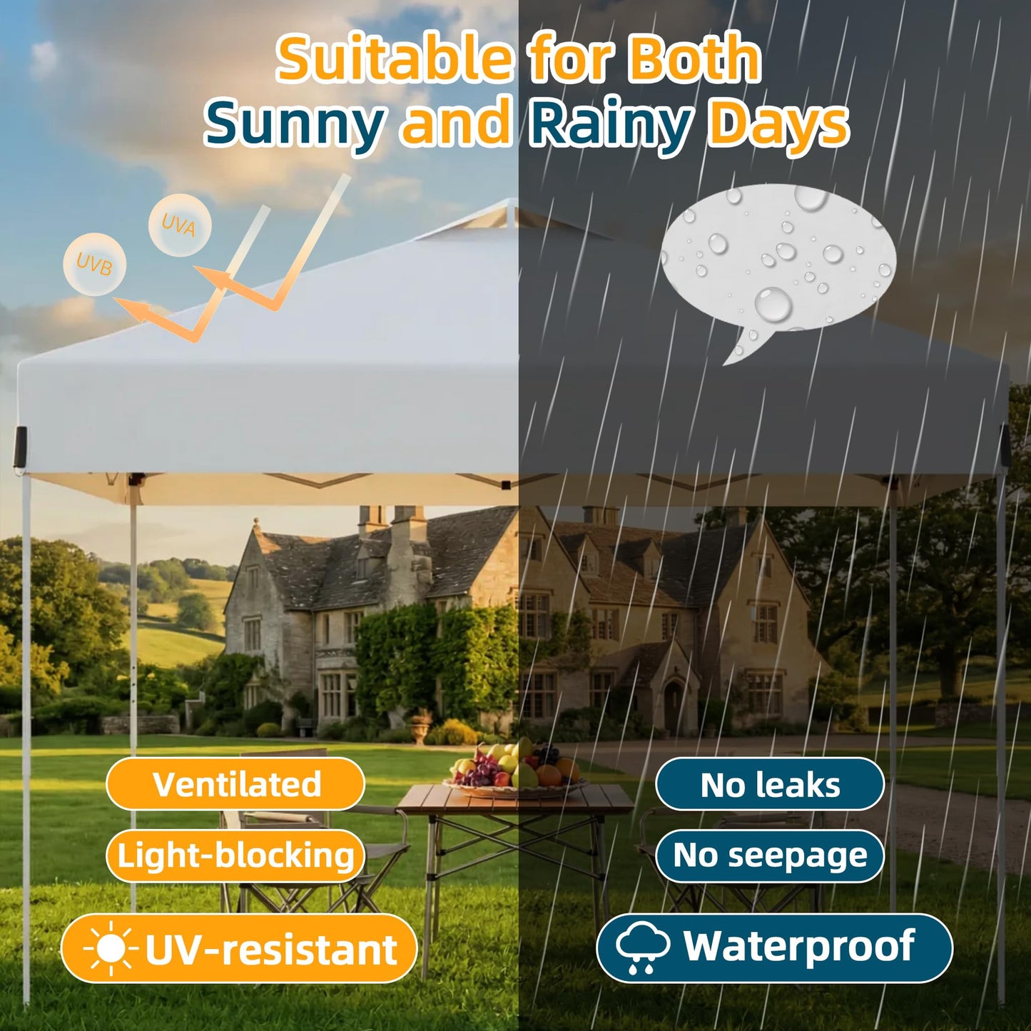 10x10ft Pop Up Canopy, Heavy Duty Beach Tent with Waterproof Silver Coated Top, 3 Heights & 4 Sandbags, Sun Shade with Rolling Bag, Outdoor Tent for Events, Parties, Camping - Silver White