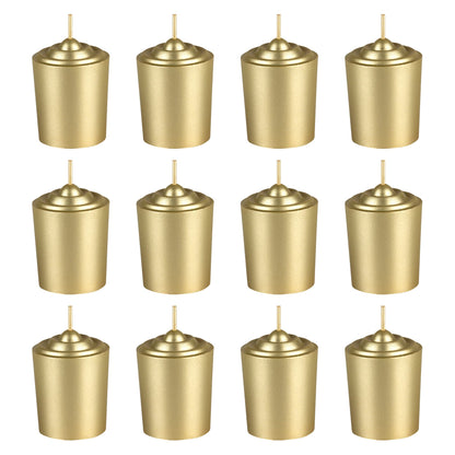 Mega Candles 12 pcs Unscented Gold Votive Candles, Hand Poured Wax Candle 15 Hours 1.5 Inch x 2.25 Inch, Home Décor, Wedding Receptions, Centerpieces, Occasions, Events, Meditations, Holders