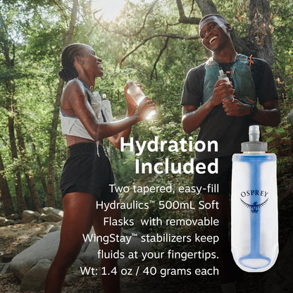 Osprey Dyna 1.5L Women's Running Hydration Vest with Hydraulics Soft Flasks - Adjustable Water Pack with Pockets, Dawn Blue, Large