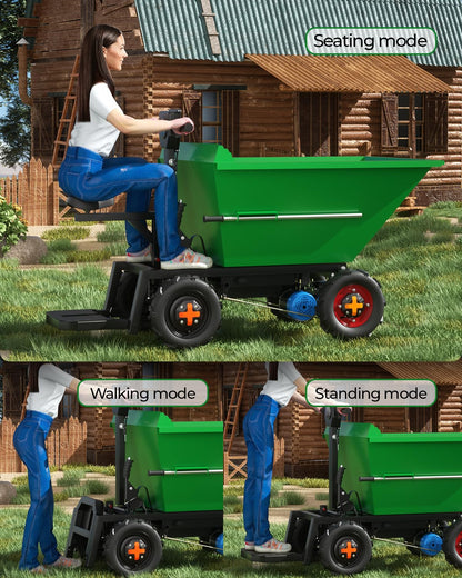 [All-Terrain Tires] Arczorix Wheelbarrow Utility Cart 48V 20Ah Sealed Lead Acid Battery 1500W Capacity 2205Lbs with Manual Dumper & All-Terrain Wheels, Material Hauler