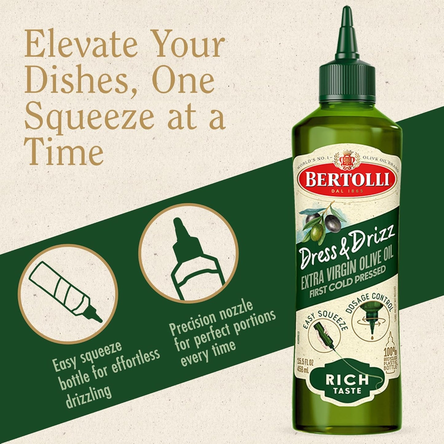 Bertolli Extra Virgin Olive Oil - Rich Taste with Polyphenols | 15.5 fl oz Squeeze Bottle