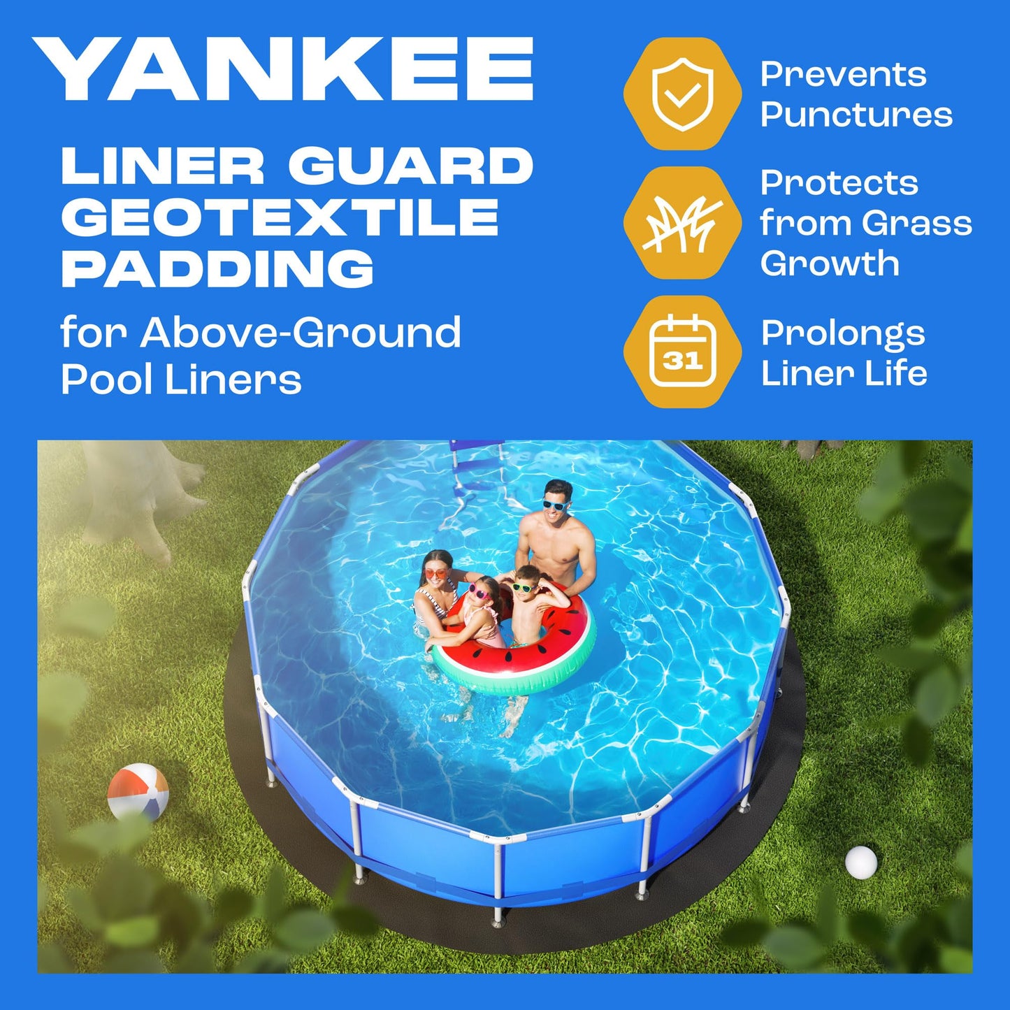 Yankee Pool Liner Pad, 15x30 Ft Oval Puncture Proof Pool Mat, Above Ground Pool Liner Protector Against Tearing, Grass, Under Pool Pad to Prolong Swimming Pool Liner Life, 15x30 Oval Pool Liner