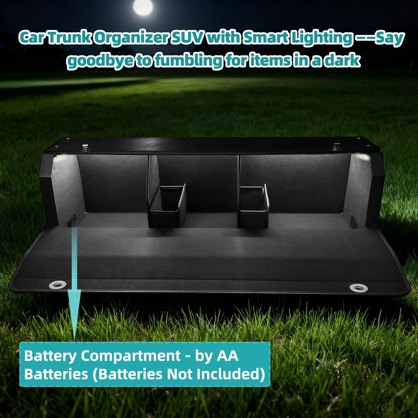 CarCrate Car Trunk Organizer with LED Light, SUV Organizer Trunk Storage, Leather Callapsible Storage Box, Waterproof Car Organizers and Storage Powered by 4 AA Batteries(Batteries Not Included)