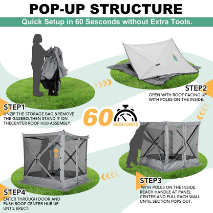 COBIZI 6x6 FT Pop up Gazebo, Popup Canopy Tent, Screened in Gazebos, Waterproof Portable Outdoor Small Screen Tents Sun Shelter,carpas para Patio for Camping, Garden and Backyard,Grey