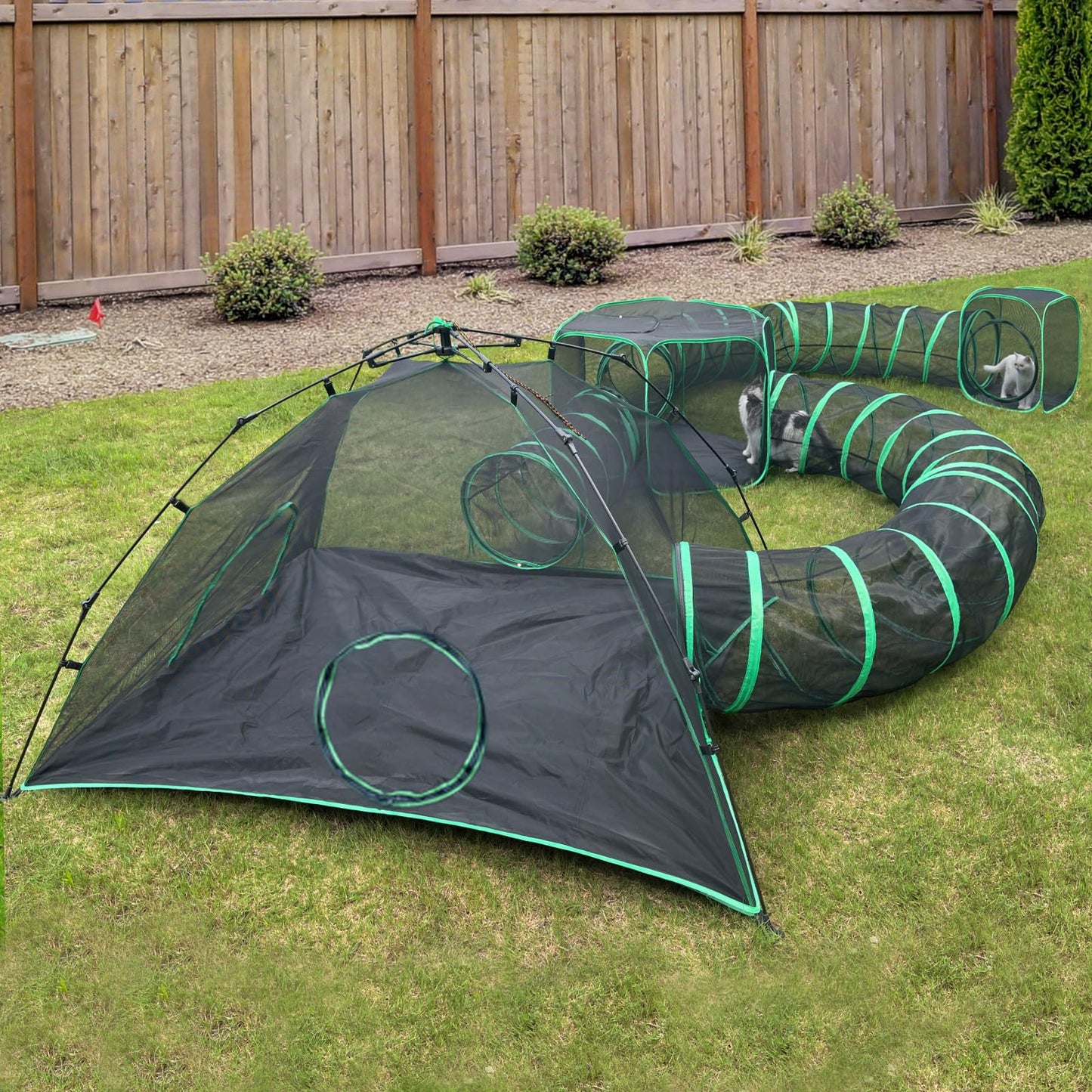Pawtenda 6-in-1 Cat Tents for Outside, Portable Outdoor Cat Enclosures for Indoor Cats, Pet Play Cage with Tunnels for Outside, Outdoor Catio, Pet Playpen Including 3 Tents and 3 Tunnels