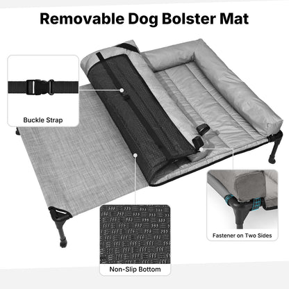 Veehoo Cooling Elevated Dog Bed Add Removable Waterproof Bolster Cushion Mat, Raised Pet Cot with Breathable Teslin Mesh, No-Slip Feet, Dog Couch Bed for Indoor Outdoor, 53 inches, Grey