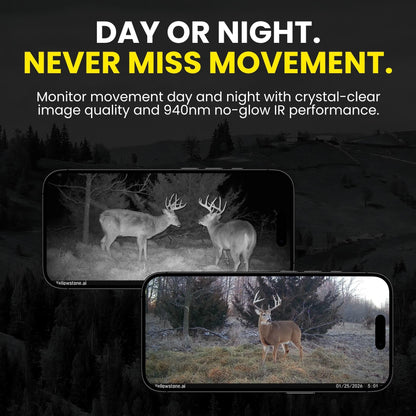 Yellowstone.ai Y2 4G LTE Cellular Trail Camera with Phone App - Solar Panel & 2 Battery Packs - No Glow Night Vision, HD 1080p, IP66 Waterproof - Hunting Deer Game Camera