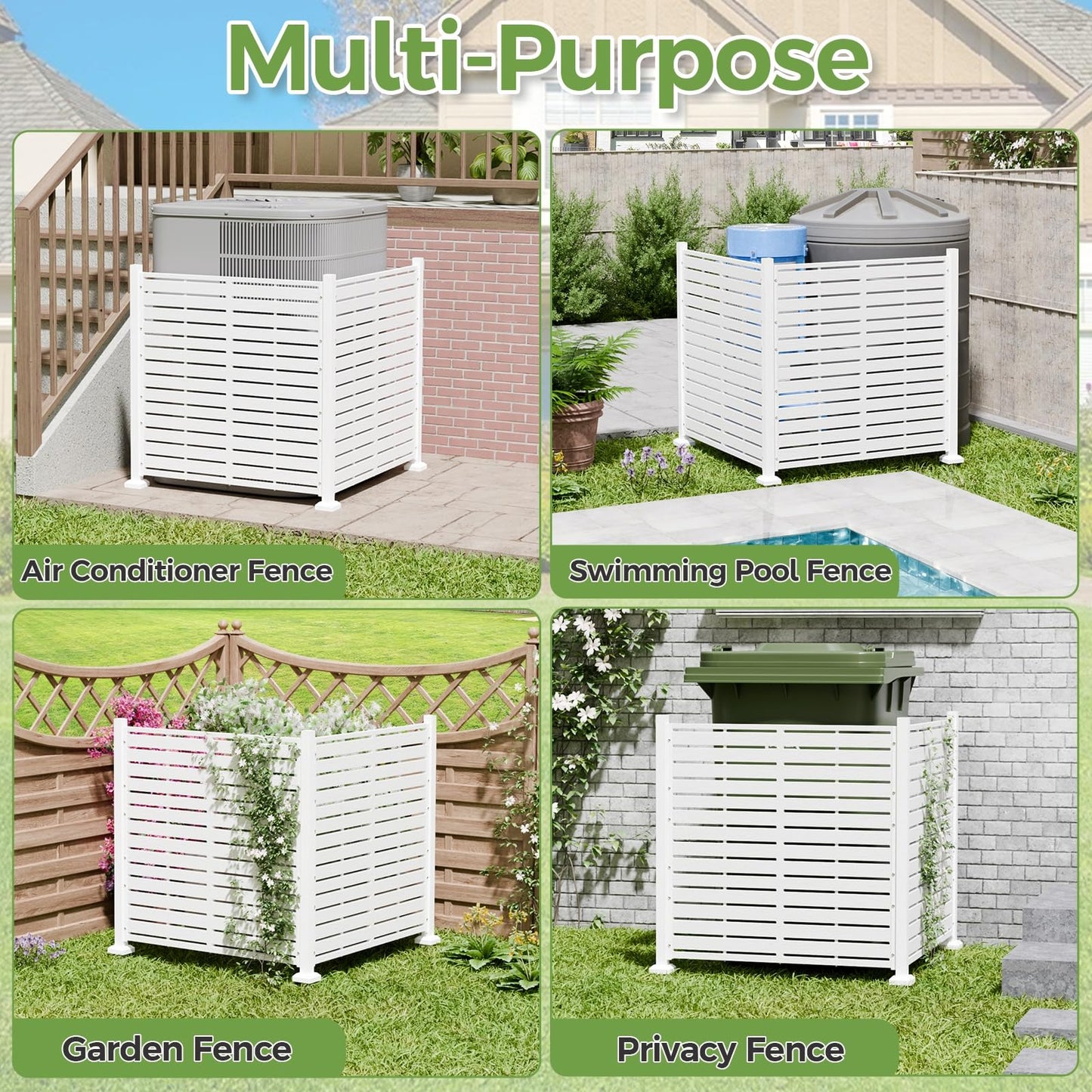 Diyfire Air Conditioner Fence Panels, 38" W X 39" H Pool Equipment Enclosure, No-Dig Outdoor Privacy Screen, Trash Can Enclosure, Decorative Garden Fences for Patio Lawn, White