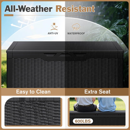 Devoko 100 Gallon Waterproof Large Resin Deck Box Indoor Outdoor Lockable Storage Container for Patio Furniture Cushions Garden Tools (100 Gallon, Black)