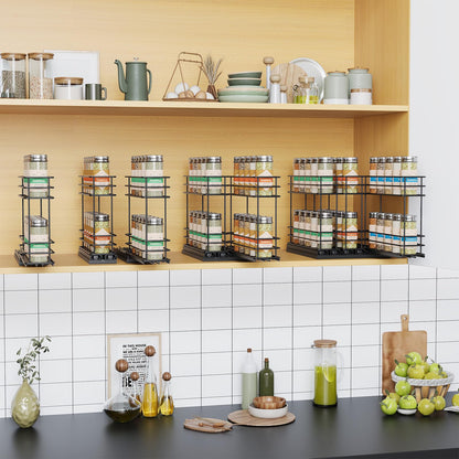 Pull Out Spice Rack Organizer for Cabinet, Slide Out Spice Racks, Easy to Install, 2.1''Wx10.35''Dx8.26''H, 3 Drawers 2 Tiers(Black)