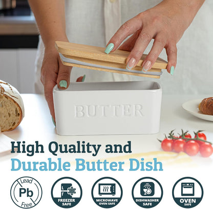 PriorityChef Extra Large Butter Dish - Ceramic Airtight Butter Keeper with Lid | White Countertop Storage