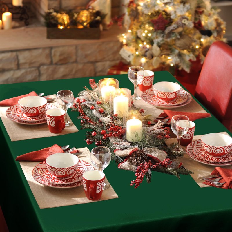 sancua Rectangle Tablecloth - 54 x 120 Inch - Stain and Wrinkle Resistant Washable Polyester Table Cloth, Decorative Fabric Table Cover for Dining Tables, Buffet Parties and Christmas, Hunter Green