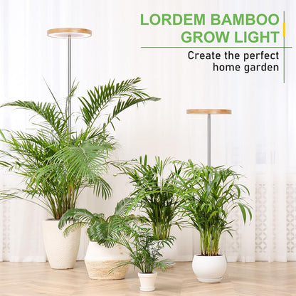 LORDEM Bamboo Grow Light for Indoor Plants, Full Spectrum LED Plant Grow Light, Height Adjustable Growing Lamp with Auto Timer 4H/8H/12H, 4 Dimmable Levels, Ideal for Large Tall Plants, 2 Pack
