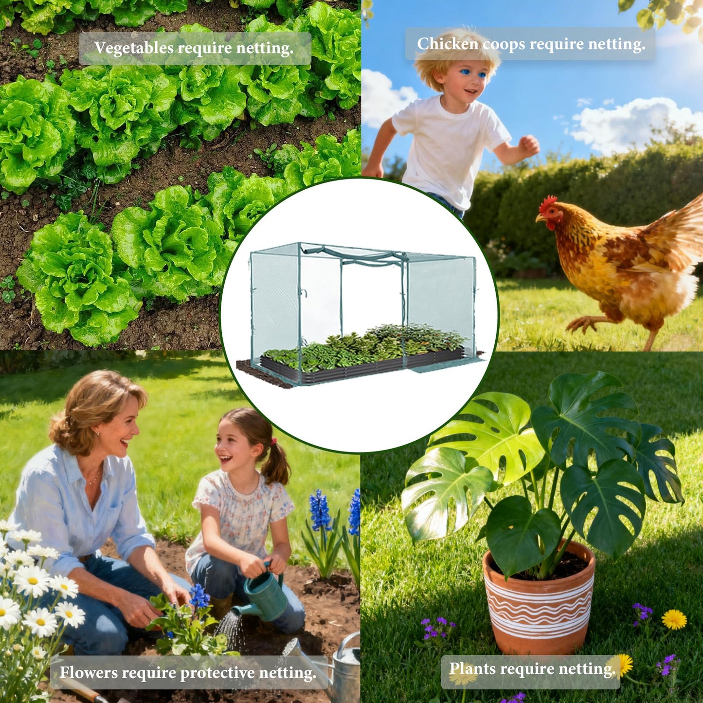timiland Crop Cage Large Size Plant Protection Tent 6.5'x10' with 2 Zippered Doors, Steel Frame,Easy to Install ,for Garden, Vegetables Flowers Fruits Herbs(Light Green)