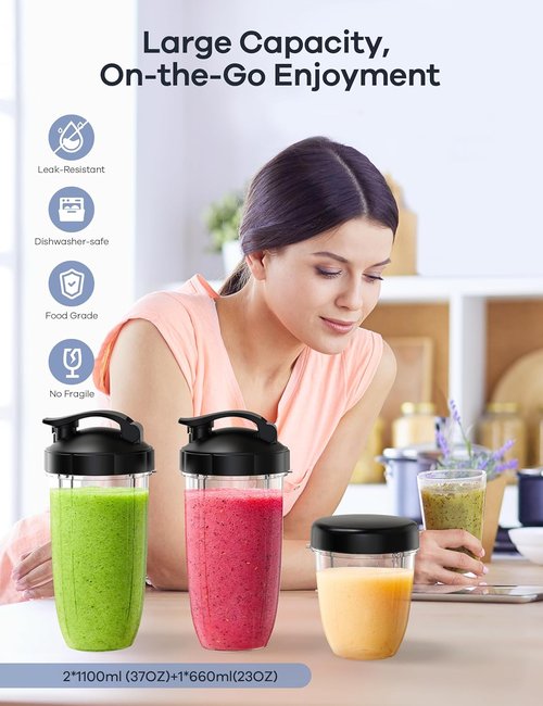 Ganiza Blender for Smoothies - 1300W Portable Ice Crushing Blender with 2 Cups (37 oz & 23 oz)