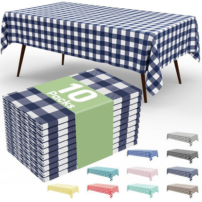 Smiry 10 Pack Navy Gingham Disposable Tablecloths - 54" x 108" Heavy Duty Plastic Table Cloth, Waterproof Buffalo Plaid Table Covers for Picnic, Banquets, Outdoor Parties
