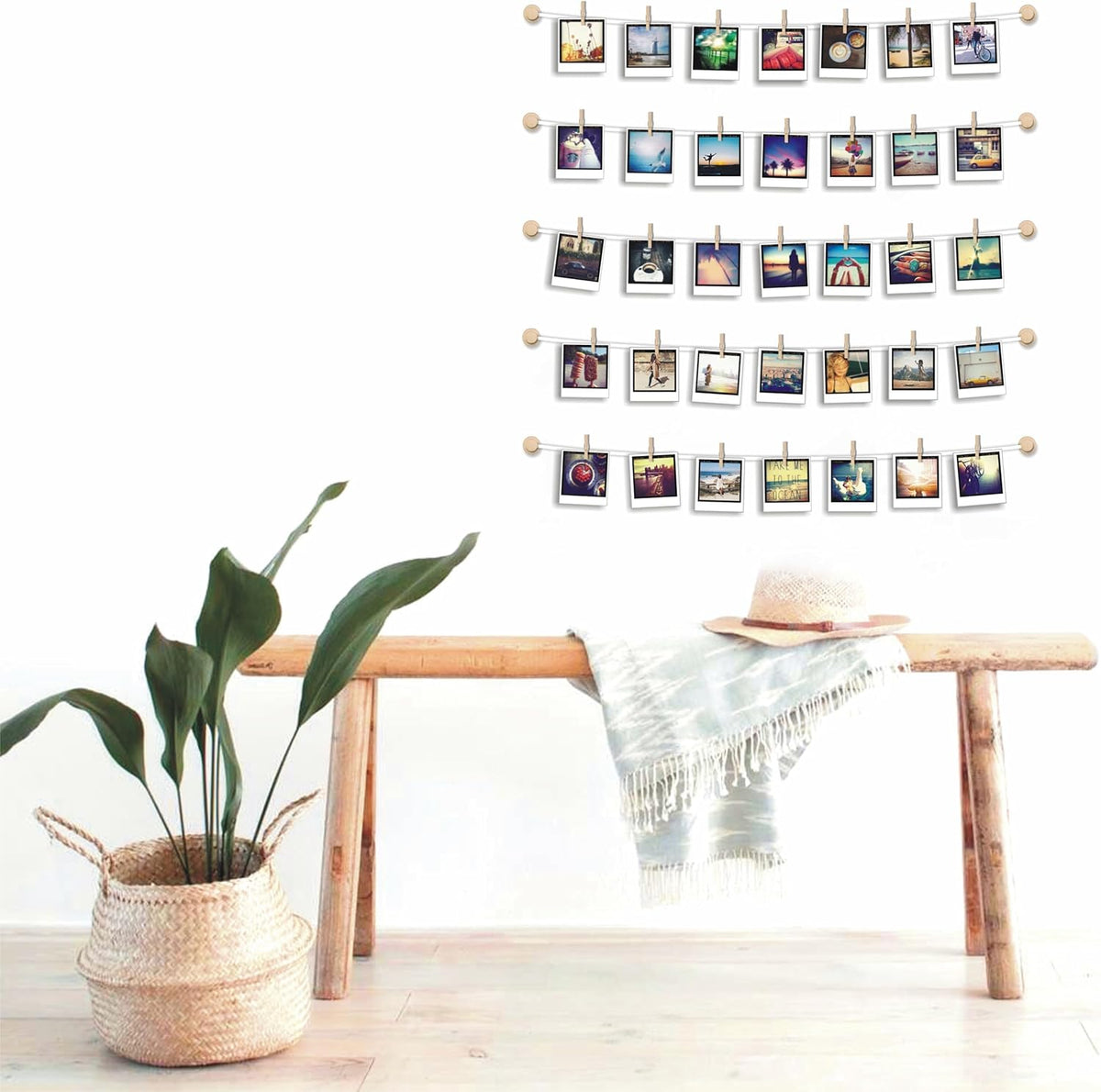 Room Wall Decor | Skiennix Hanging Photo Display - Sculptural Picture Frames Collage - 30 Clips, 5 Strings