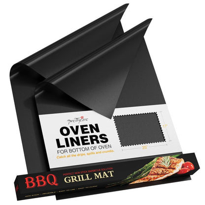 PrettyCare Oven Liners for Bottom of Oven - 2 Pack Large Heavy Duty Mats, 17”x25” Non-Stick Reusable Liner for Electric, Gas, Toasters, Grills - BPA & PFOA Free Kitchen Accessory