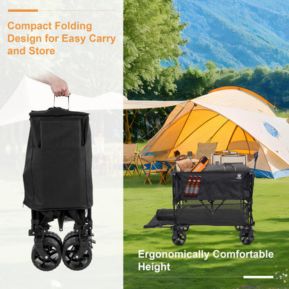 Elevon Collapsible Foldable Wagon, Grocery Beach Cart Large Capacity 450LBS, All Terrain Heavy Duty Cart with Wheels & Drink Holders, Collapsible Wagon Portable for Outdoor Beach Gardening Shopping