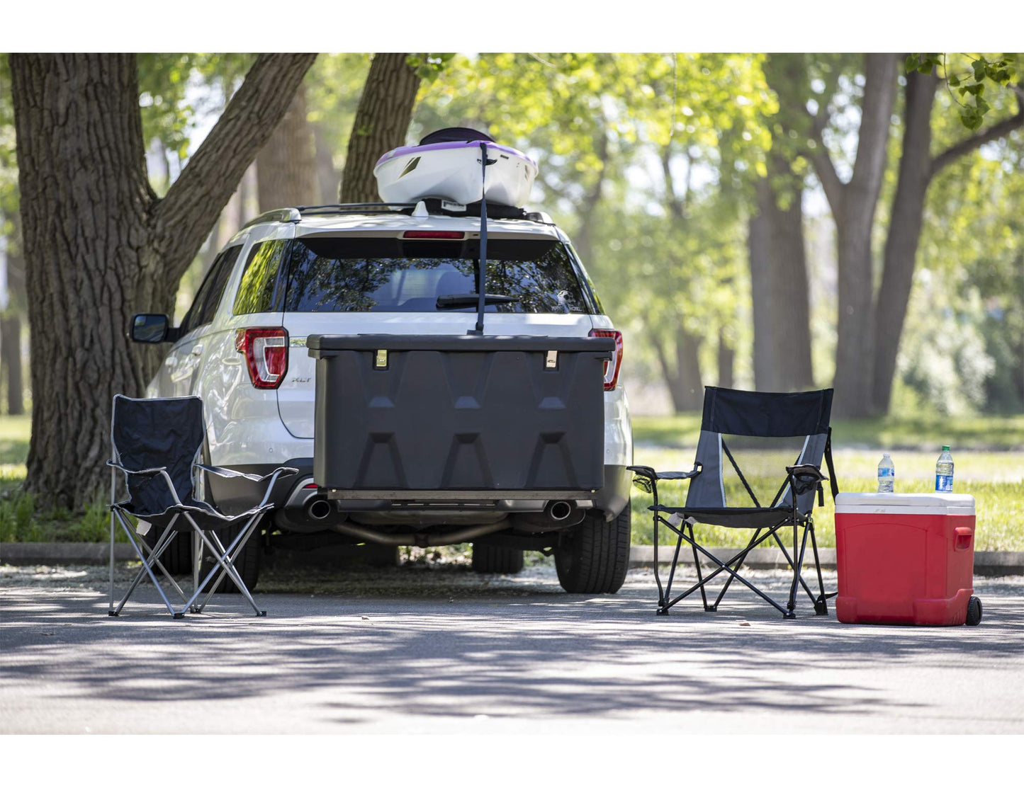 Buyers Products 1707020 Poly Hitch Mounted Cargo Carrier, 23x51x26, Includes Polyethylene Chest, Steel Frame, 5/8in. Hitch Pin, Waterproof Truck Bed Storage & Tool Box, Fits 2 in Receiver, Made in USA