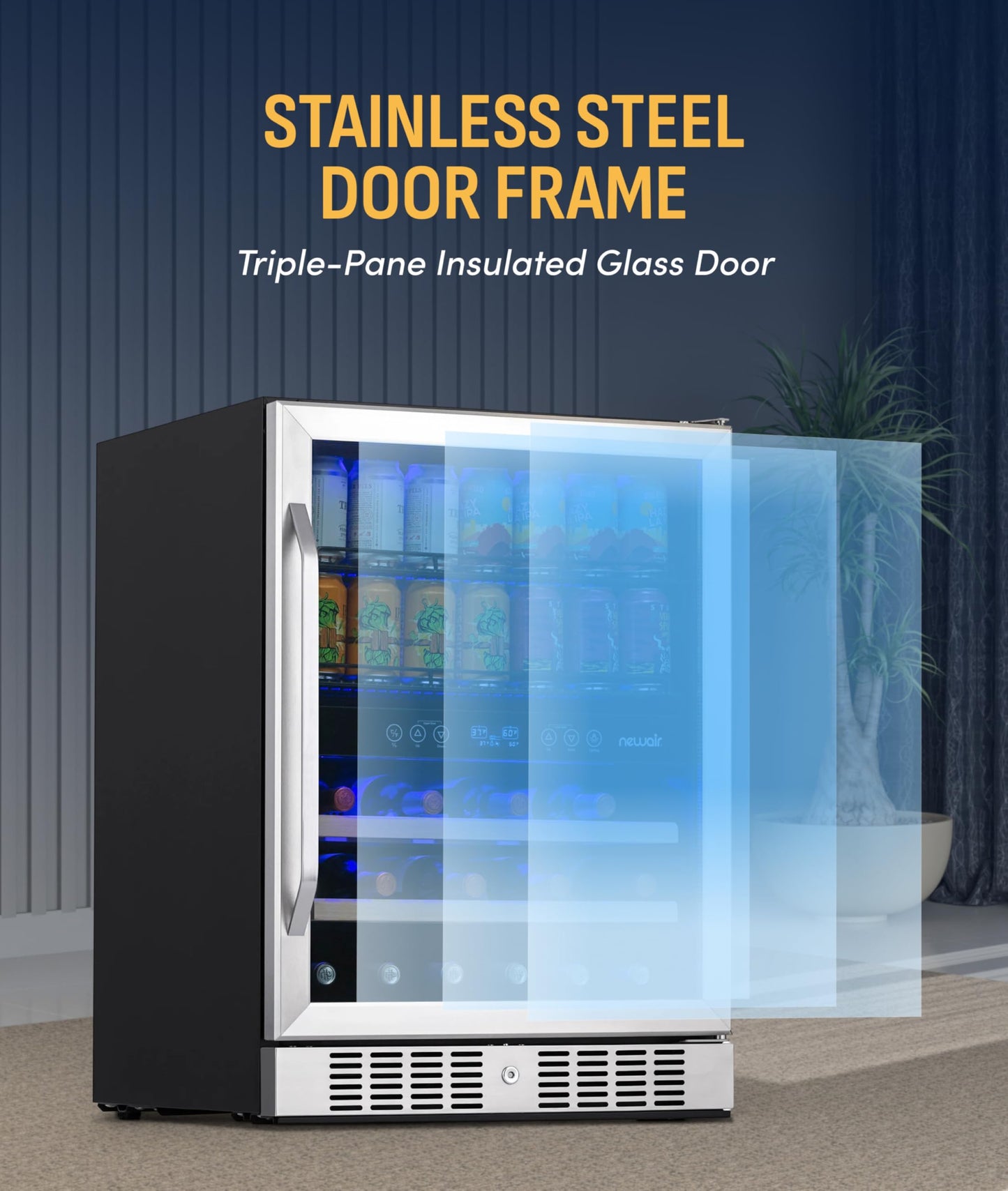 NewAir 24" Dual Zone Beverage Refrigerator & Wine Cooler for 20 Bottles & 70 Cans | Freestanding or Built-In Under Counter Mini Fridge for Beer, Wine and Soda | Stainless Steel
