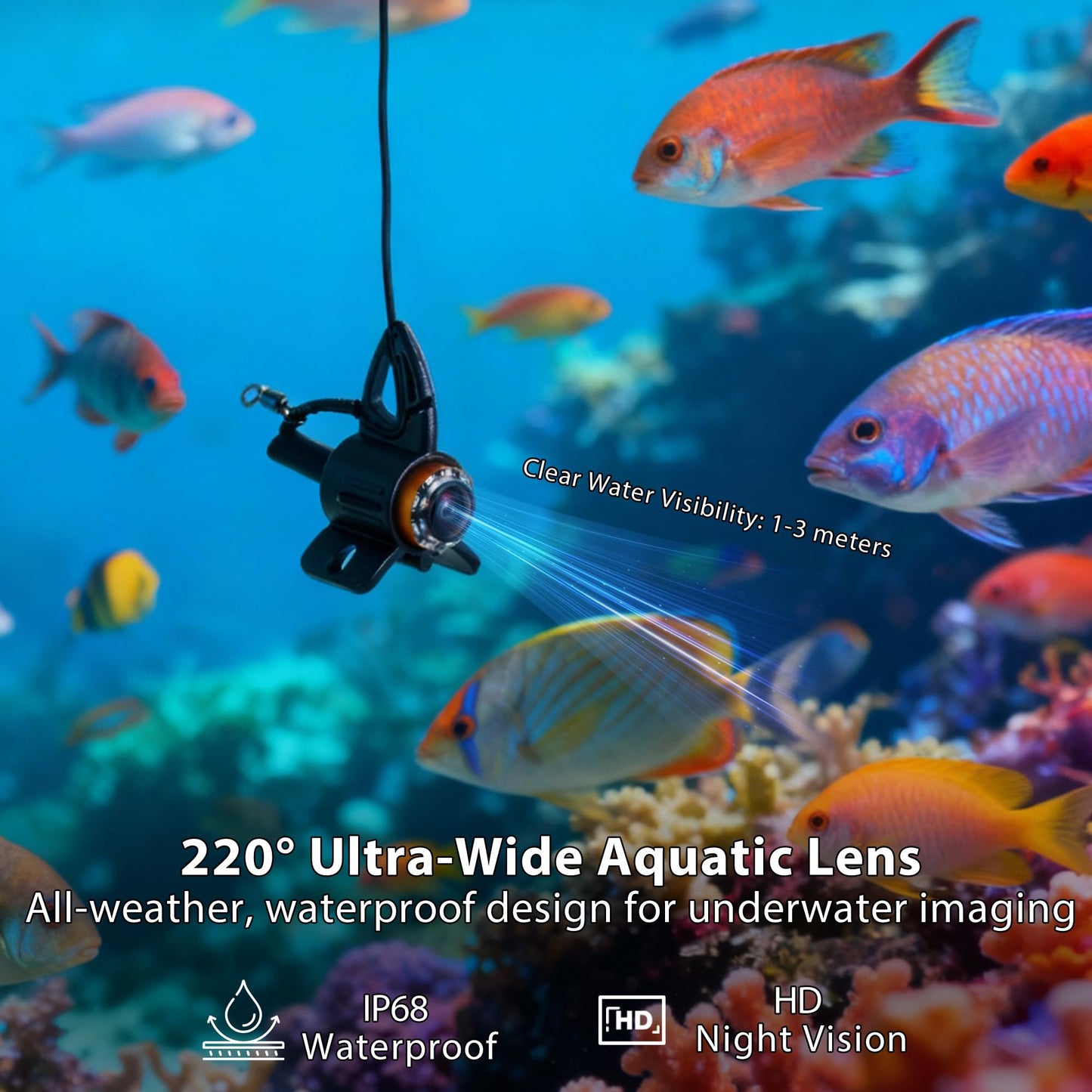 Jiisquilyx Underwater Fishing Camera with Monitor: 6" HD 1080P Portable Fish Finder for Ice/Lake/Sea｜Waterproof Depth Finder for Boats/Kayaks & Murky Waters｜IP68 Ice Fishing Camera with Bright Display