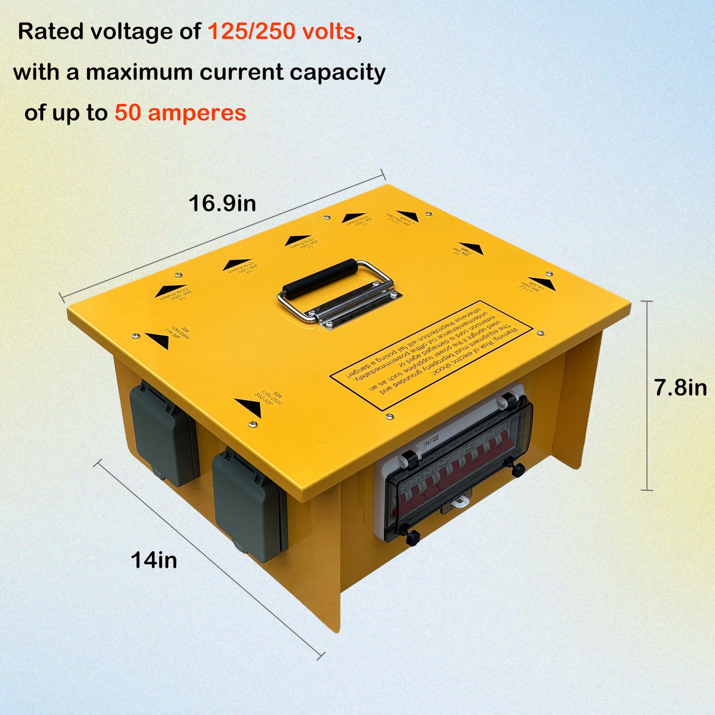 Power Distribution Box Temporary Distribution Box 50 Amp/30Amp 125/250V, Waterproof IP67 with Multiple GFCI Outlets, L14-30P and SS2-50P Inlet, for Industrial and Commercial Use