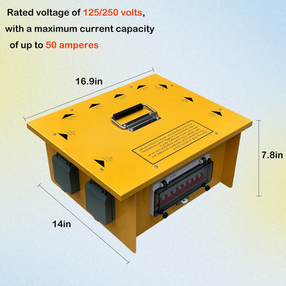Power Distribution Box Temporary Distribution Box 50 Amp/30Amp 125/250V, Waterproof IP67 with Multiple GFCI Outlets, L14-30P and SS2-50P Inlet, for Industrial and Commercial Use