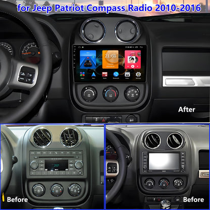 Car Radio for Jeep Patriot Compass 2010-2016: 4GB+64GB Android 14 Head Unit with Wireless CarPlay Android Auto - 10.2 inch Touchscreen Stereo GPS Navigation Bluetooth WiFi