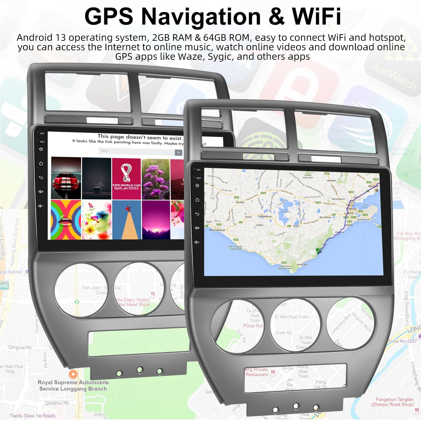 [2+64G] Android Car Stereo for Jeep Compass Patriot 2007 2008 2009 with Apple Carplay and Android Auto 10.1 inch Touchscreen Radio Bluetooth + External Microphone GPS WiFi SWC Hi-Fi Audio
